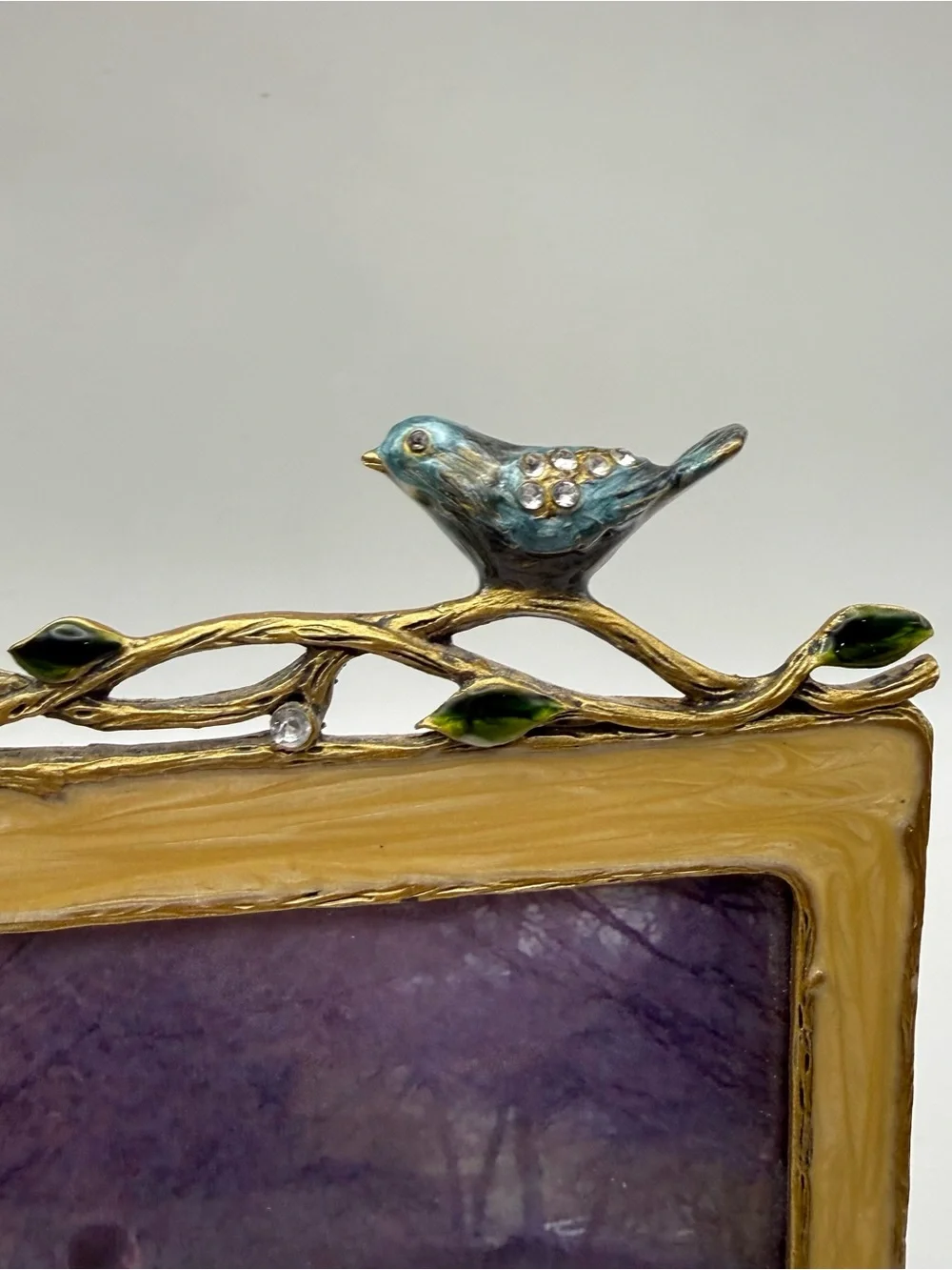 Pier 1 Imports Enameled Metal Bird Picture Frame 4x6 Cottagecore Rhinestone VTG